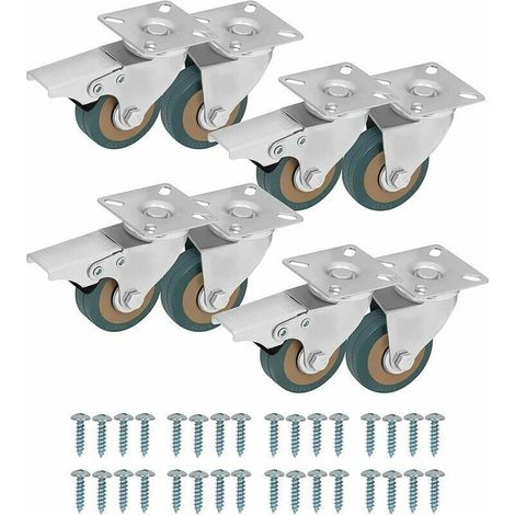 Lenkrollen für Möbel (8er-Set) – 50-mm-Möbelrollen mit Gummirädern, Schrauben, Bremsen und Metallplatten – Rollen für Möbel, Transportwagen und industrielle Anwendungen (1/4)