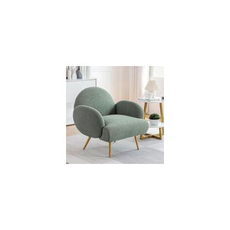 Fauteuil rembourré moderne, pieds en métal noir, idéal pour salon, chambre ou coin café, vert