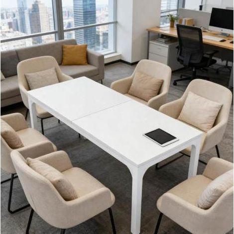 Tavolo da pranzo 200x70x75 cm bianco in metallo e legno stile industriale per 6-8 persone (1/5)