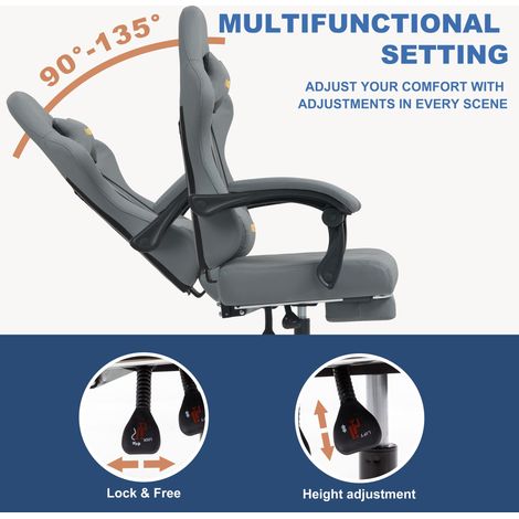 Fauteuil de jeu ANDYOU Series avec repose-pieds – Fauteuil de bureau ergonomique en cuir PU, gris (1/5)