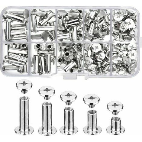 [NEVER USED] Metal Size Binding Screws, 80pcs Chicago Screws, Strong Stainless Steel Screw Rivets for DIY Leather Decoration Binding Repair Crafts (Silver)