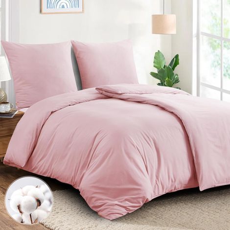 Bettwäsche Baumwolle Bettbezug Set Reißverschluss 135x200 4teilig Rosa (1/5)