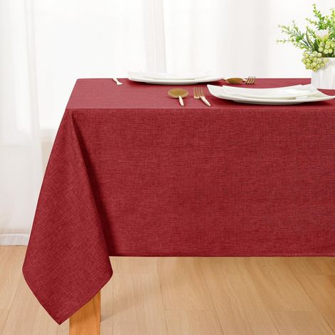Nappe lavable aspect lin 130x130cm Rouge, imperméable