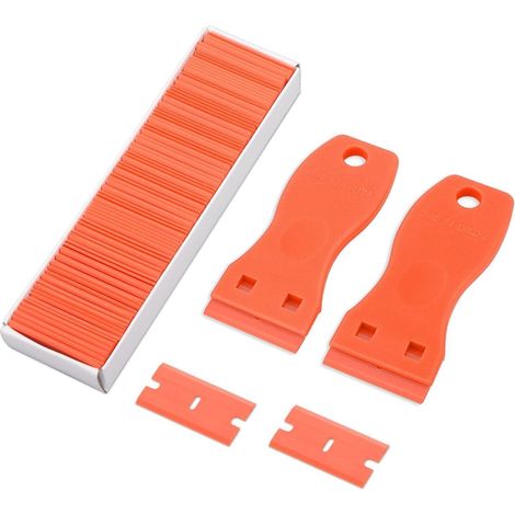 Schaber Kunststoff 2 Stück 100 Klingen Aufkleber Klebereste Orange (1/5)