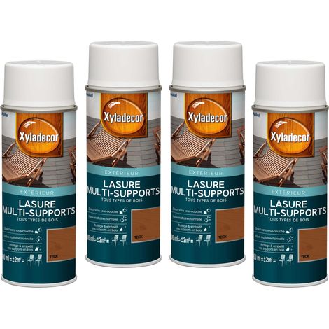 Lasure aérosol Multi-supports - Lot de 4 - Tous types de bois extérieur - Mat Teck 400 mL - Xyladecor