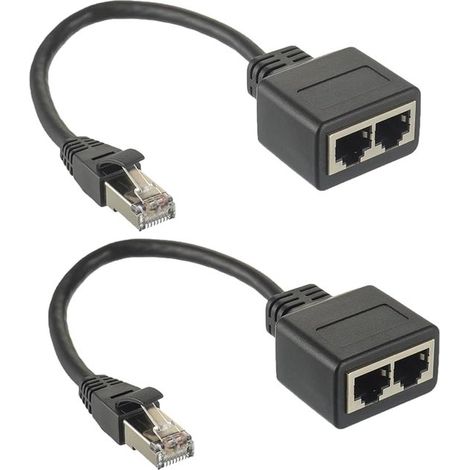 Lot de 2 coupleurs RJ45 – Répartiteur 1-vers-2 – Cat5 à Cat7 – Extension réseau – Noir (1/5)