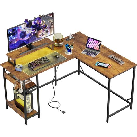 Corner Gaming Desk, with Shelf, 140 x 50 x 87.5 cm, Rustic Brown (1/5)