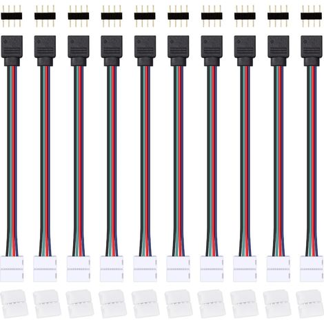Connettore maschio-femmina per LED RGB, cavo adattatore da striscia a controller a 4 pin da 10 mm di larghezza, connettori per strisce LED a 4 pin (confezione da 10)