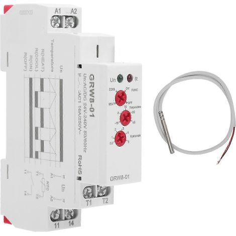GRW8-01 Temperaturregelrelais mit Sonde, LED-Anzeige, Hoch-/Niedrigschwellenwertanzeige, thermischer Überwachungsregler für Heiz- und Kühlsysteme. (1/5)