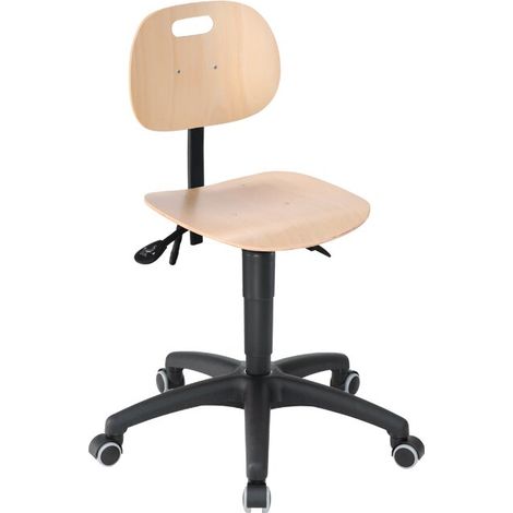 Arbeitsdrehstuhl mit Rollen, Sitzhöhe 480 - 620 mm, Sitzfläche: Buche Schichtholz