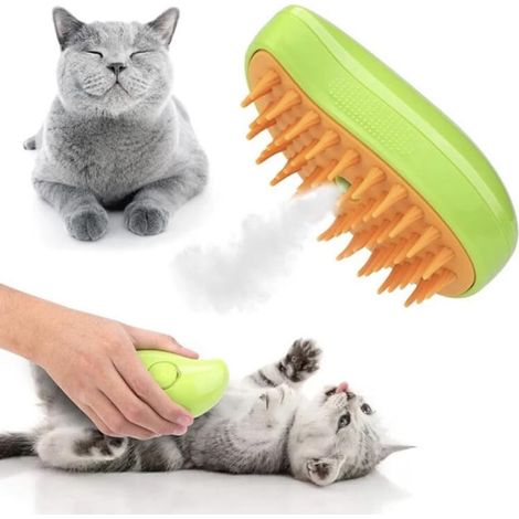 Nouvelle brosse pour poils d'animaux, autonettoyante, spa vapeur pour chats et chiens, avec bain de vapeur, brosse vapeur 3 en 1 pour poils d'animaux, verte (1/5)