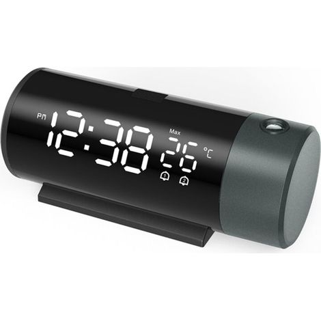 Sveglia digitale doppia con proiettore LED, termometro, ideale per ufficio, camera da letto e comodino, con rotazione a 180°, funzione snooze e caricatore USB per telefono.