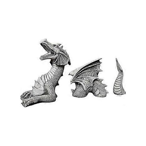 Fantasievolle Dekoration, handgefertigte Drachenstatue aus Polyresin in grauer Steinoptik, exklusive Marke, lebensechte Modellierung für drinnen und draußen, Geschenkidee