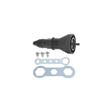 Ensemble d'accessoires pour perceuse électrique noire et riveteuse : adaptateur pour riveteuse électrique, ensemble de riveteuse à douilles et ensemble d'outils pour rivets aveugles. (1/4)