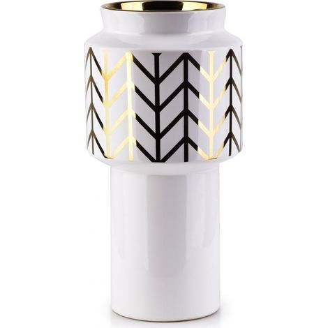 Vaso Elegante No-name in Ceramica Moderna Bianco e Oro (1/3)