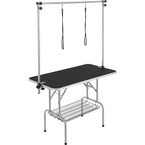 VEVOR Mesa Plegable de Aseo para Mascotas 1137,9x609,6 mm Mesa de Aseo para Perros Carga de 149,7 kg Mesa de Peluquería para Perros de Acero Inoxidable con 2 Pinzas 2 Cuerdas Cesta de Almacenamiento