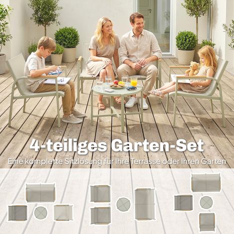Ensemble de jardin résistant aux intempéries, métal, salon de jardin pour 4 personnes, comprenant canapé 2 places, 2 fauteuils et table d'appoint, vert (1/5)