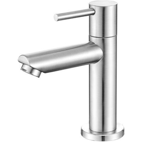 Robinet Lave Main Eau Froide avec Bec Hauteur 9,34 cm, Robinet Lavabo Eau Froide pour WC, Mitigeur Eau-Froide Uniquement pour Salle de Bain (1/5)