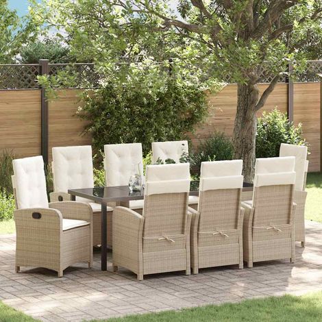 Garten Essgruppe mit Kissen 9 pcs Beige Poly-Rattan (1/5)