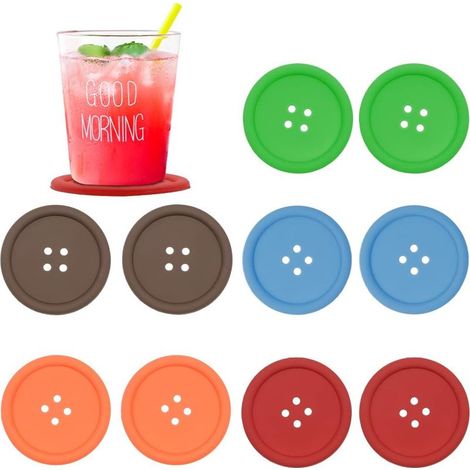 Lot de 10 dessous de verre en silicone En forme de bouton Rond Avec rainures profondes et antidérapantes (1/5)