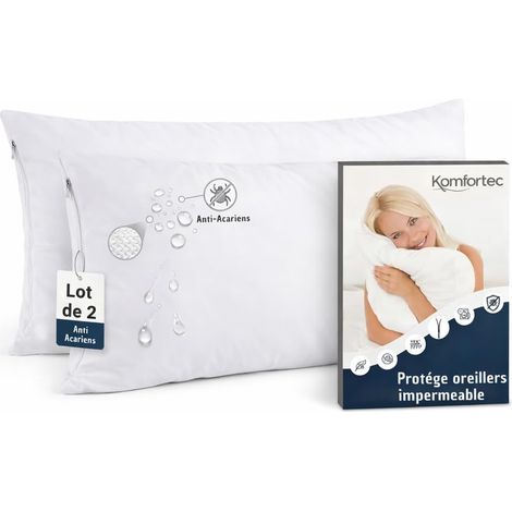 Protège Oreiller Imperméable 40 x 80 cm Lot de 2 avec Fermeture éclair, Respirantes, hypoallergéniques, Anti-acariens, 2 Housses de Coussin Blanches (1/5)