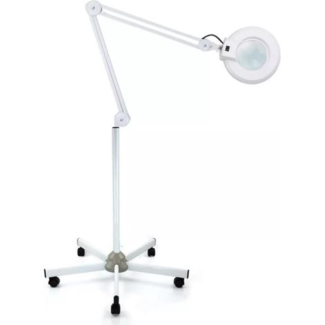 Lampe loupe 5D 5 dioptries avec trépied et Roues, Rotation à 360°, pour esthéticiennes, Broderies et techniciens