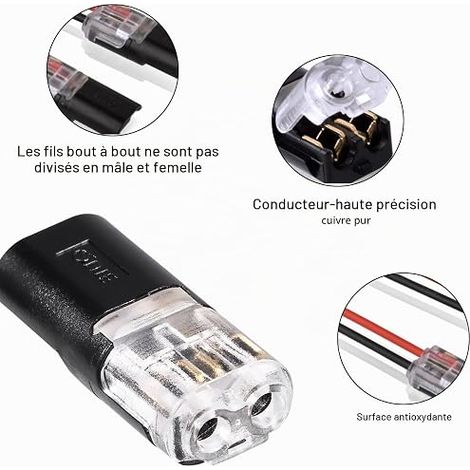 Connecteurs Électriques Étanches 2 Broches,Connecteur de Fil Rapide D2 avec Boucle de Verrouillage,2 Broches Cable Connectors Electrique,pour Câble 18-22 AWG,LED,Expositions (1/4)