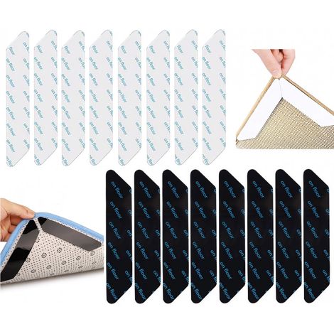 Lot de 16 bandes adhésives double face - 18 cm - Anti-enroulement pour tapis - Ruban pour tapis - Ruban pour paillasson - Antidérapant - Patins antidérapants à placer sous le tapis (1/5)