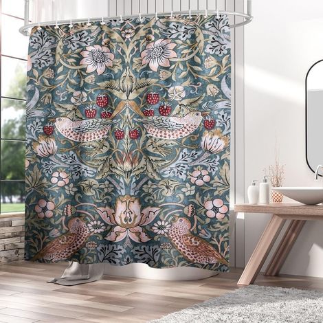 William Morris Rideau de Douche Fleurs Abstraites Décoration Vintage Floral Fleurs Sauvage Colorées Printemps Herbes Vertes Plantes Boho Nature Rideau de Douche 180 x 180 cm (1/4)