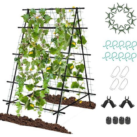 GOPLUS Treillis pour Plantes Grimpantes, Treillis Tunnel de Jardin Pliable, Clips Auxiliaires Réglables, Treillis à Cadre en ‘A’ (1/5)
