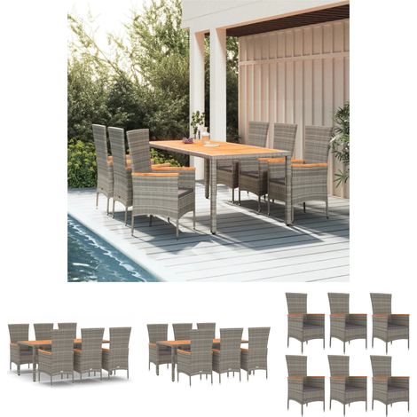 Gartenmöbel - vidaXL 7-tlg. Garten-Essgruppe mit Kissen Grau Poly Rattan - Gartenstühle (1/5)