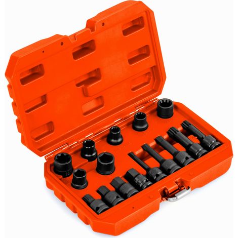 COSTWAY 16pcs Impact Brake Caliper Socket Set 1/2” Drive Wrench Brake Tool Kit-Orange (1/5)