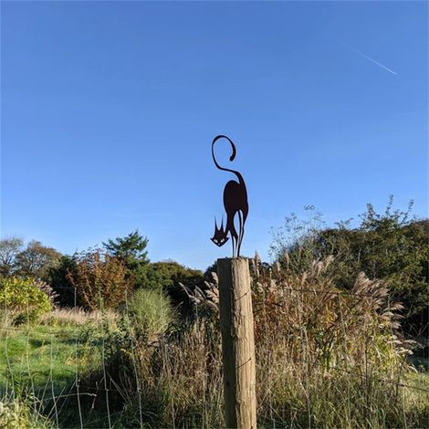Silhouette de chat en métal, sculpture décorative à piquer pour jardin, décoration d'Halloween pour extérieur, ornement de pelouse (1/5)