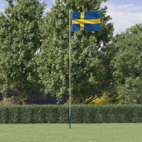 Drapeau de la Suède et mât 6,23 m Drapeau Décoratif - Style Contemporain Aluminium BV750292 - BonneVie (1/5)