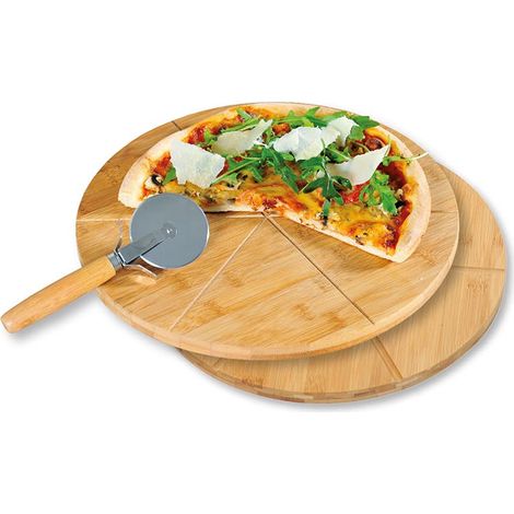 Assiette à pizza en bambou avec roulette à pizza Ø 32 cm Épaisseur 1 cm 58465 (1/2)