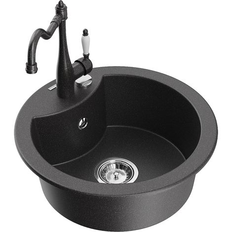 Mexen Diego 1-Becken-Granit-Spüle mit Mischbatterie Carla, Schwarz gesprenkelt - 6512-76-670700-76 (1/5)