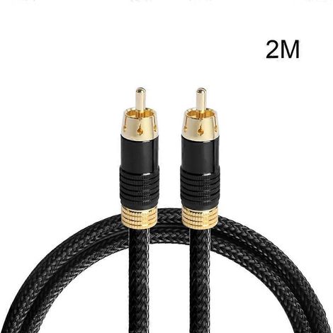Câble RCA mâle vers RCA mâle pour subwoofer, plaqué or, 2 m, noir (1/5)