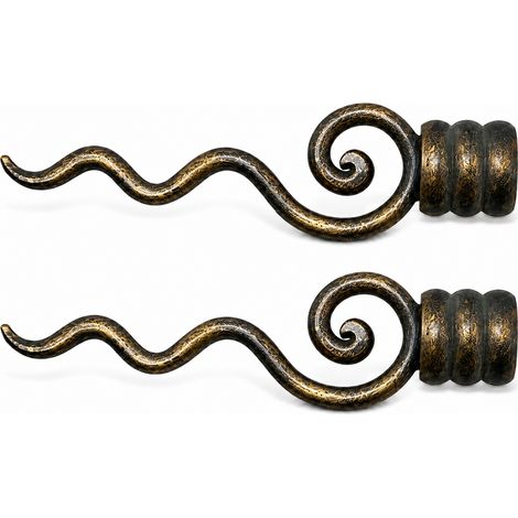 Lot de 2 embouts de tringle à rideaux Ø20 mm en fer forgé – Noir et or (1/4)