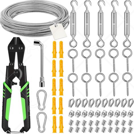 Câble En Acier Inoxydable 304 - Kit Suspension 30 Mètres 3 Mm - Pour Jardin Et Balcon - Ensemble Complet 70 Pièces (1/5)