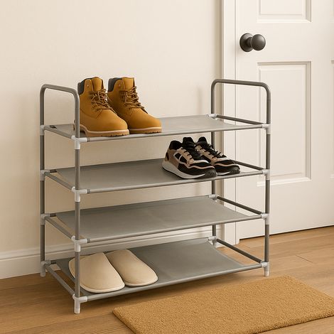 Scarpiera 4 Ripiani 12 Posti Porta Scarpe in Metallo Salvaspazio 72x58x28cm (1/4)