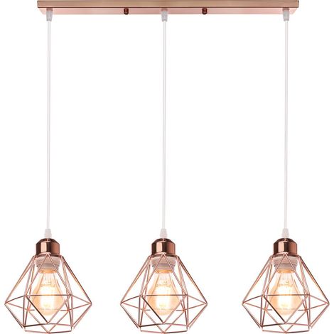 – Suspension luminaire industrielle 16cm – Cage diamant doré rose – Câble ajustable 100cm – Douille E27 pour ampoules LED (1/4)