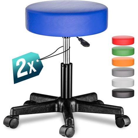 CASARIA® Rollhocker Höhenverstellbar 10cm Polsterung 46-60cm Sitzhöhe 360° drehbar Ø35cm rund Rollen Bürohocker Drehhocker Arbeitshocker Hocker 2er Set blau