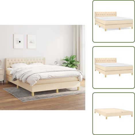 Sommier à lattes de lit avec matelas Crème 140x190 cm Tissu - Lit Plateforme - Lit Double - Matelas À Ressorts Ensachés - Literie - Chambre À Coucher (1/5)