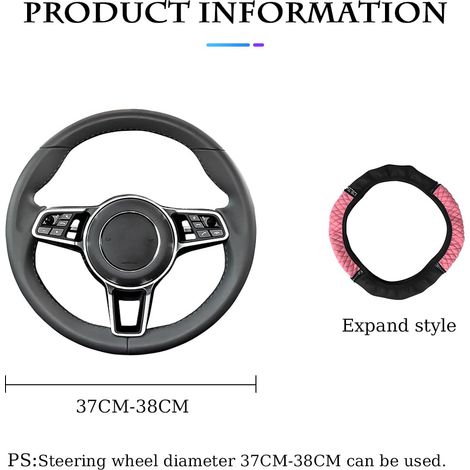 Coprivolante universale per auto, coprivolante per auto senza anello interno in pelle ricamata, 37-38 cm, pelle PU antiscivolo traspirante, protezione per volante per auto (rosa) (1/4)