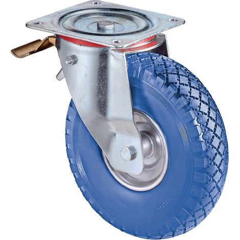 Ruota di sterzo con fissaggio fisso Ø 200 mm, capacità di carico 75 kg, con piastra, cuscinetto a rulli, in PU anti-foratura