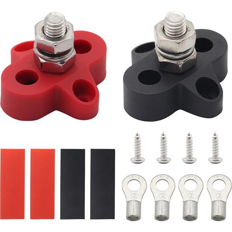 Single Heavy-Duty Terminal Studs Black+Red Color (M8) with Red Copper Terminal + Heat Shrinkable-S M8- (1/5)