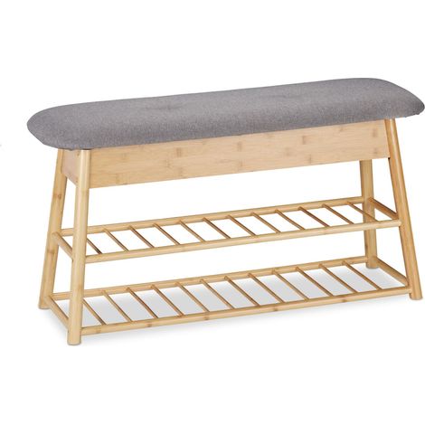 Banc de rangement pour chaussures avec siège 80 x 30 x 45 cm ergonomique style moderne en bambou naturel (1/5)