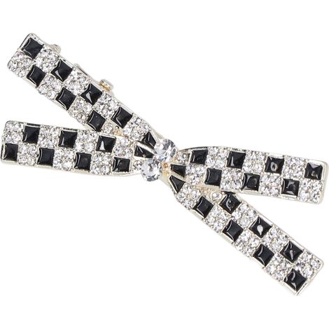 Barrette à Noeud Papillon Strass, Style Kawaii Noir et Blanc Quadrillé pour Cheveux - Idée Cadeau (1/5)