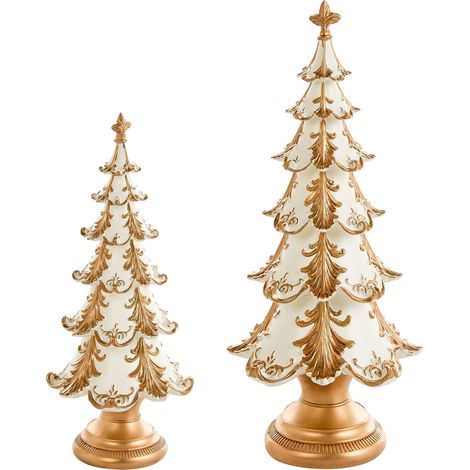 Set di 2 Decorazioni Natalizie a Forma di Albero Statuette Festive Oro Heiska (1/5)