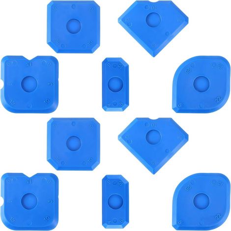 Kit d'outils pour calfeutrage silicone 10 pièces : coupe-joints bleu, dissolvant de joints, grattoir réutilisable pour le nettoyage des carreaux, compatible avec le calfeutrage des sols de cuisine et (1/5)
